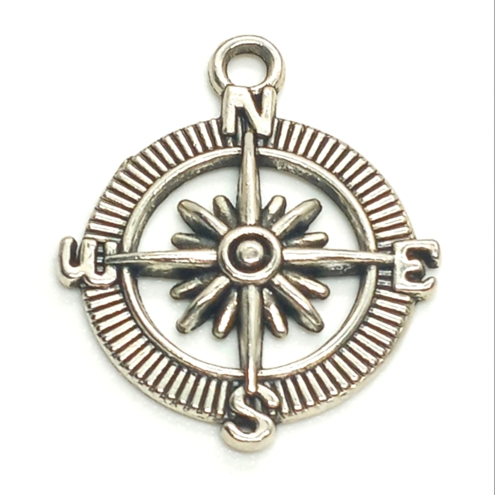 Silver Tone Compass Pendant